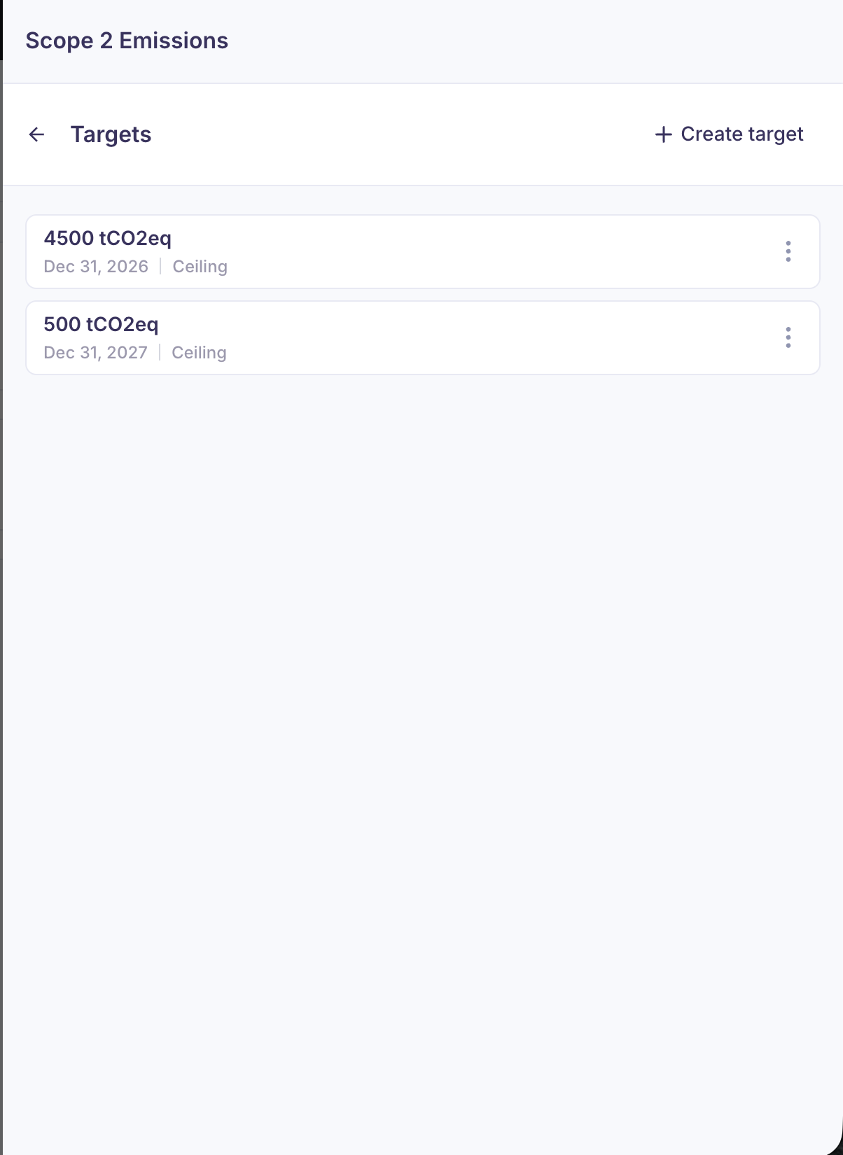 Target section in the detail view of a Metric