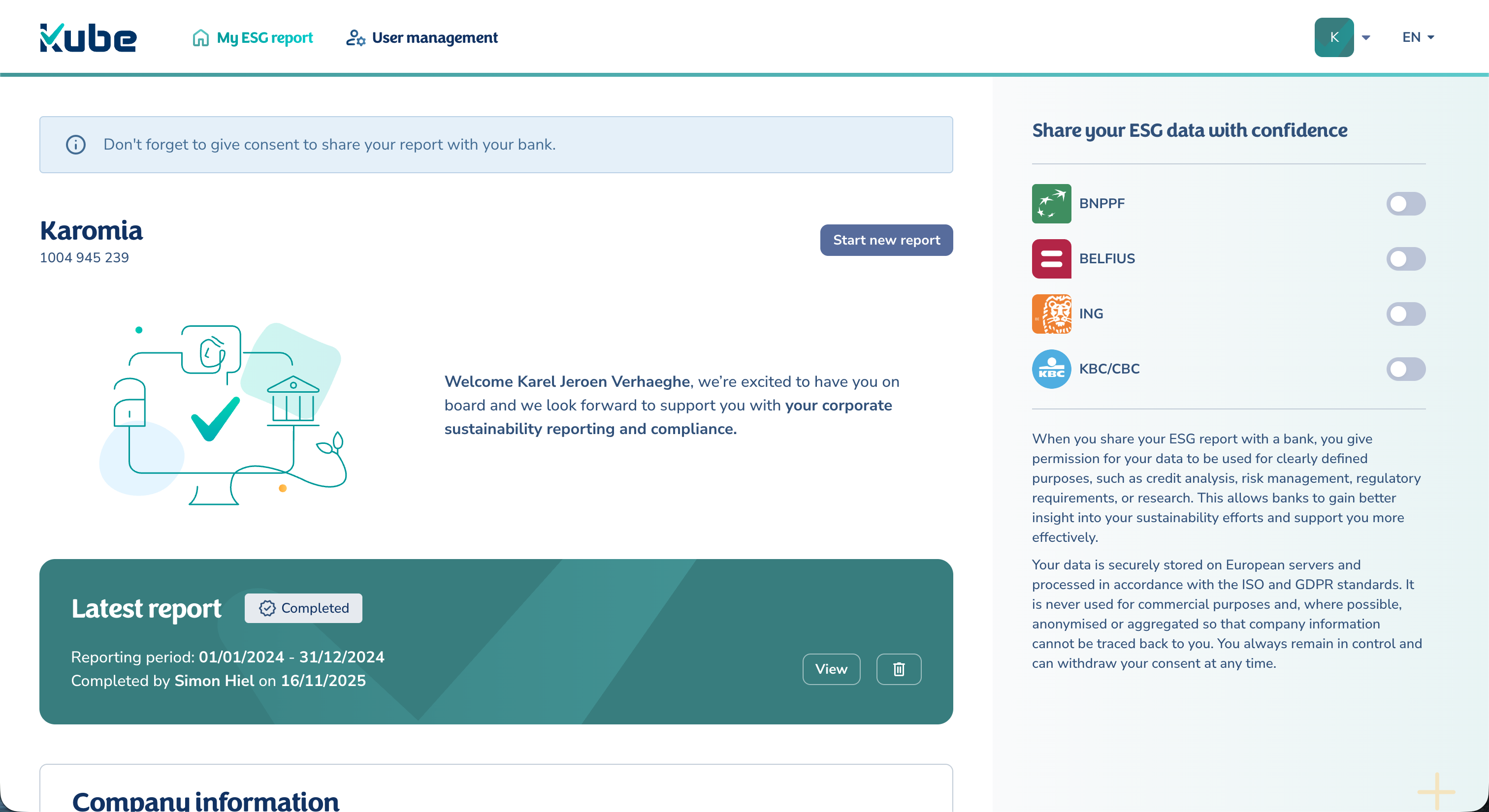 Start a new report in Kube ESG