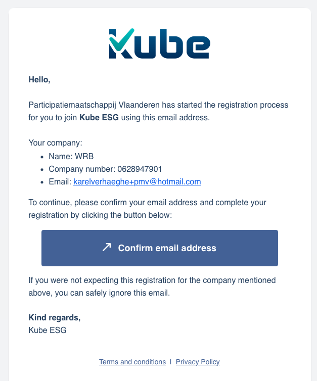 Example invite email sent from Kube