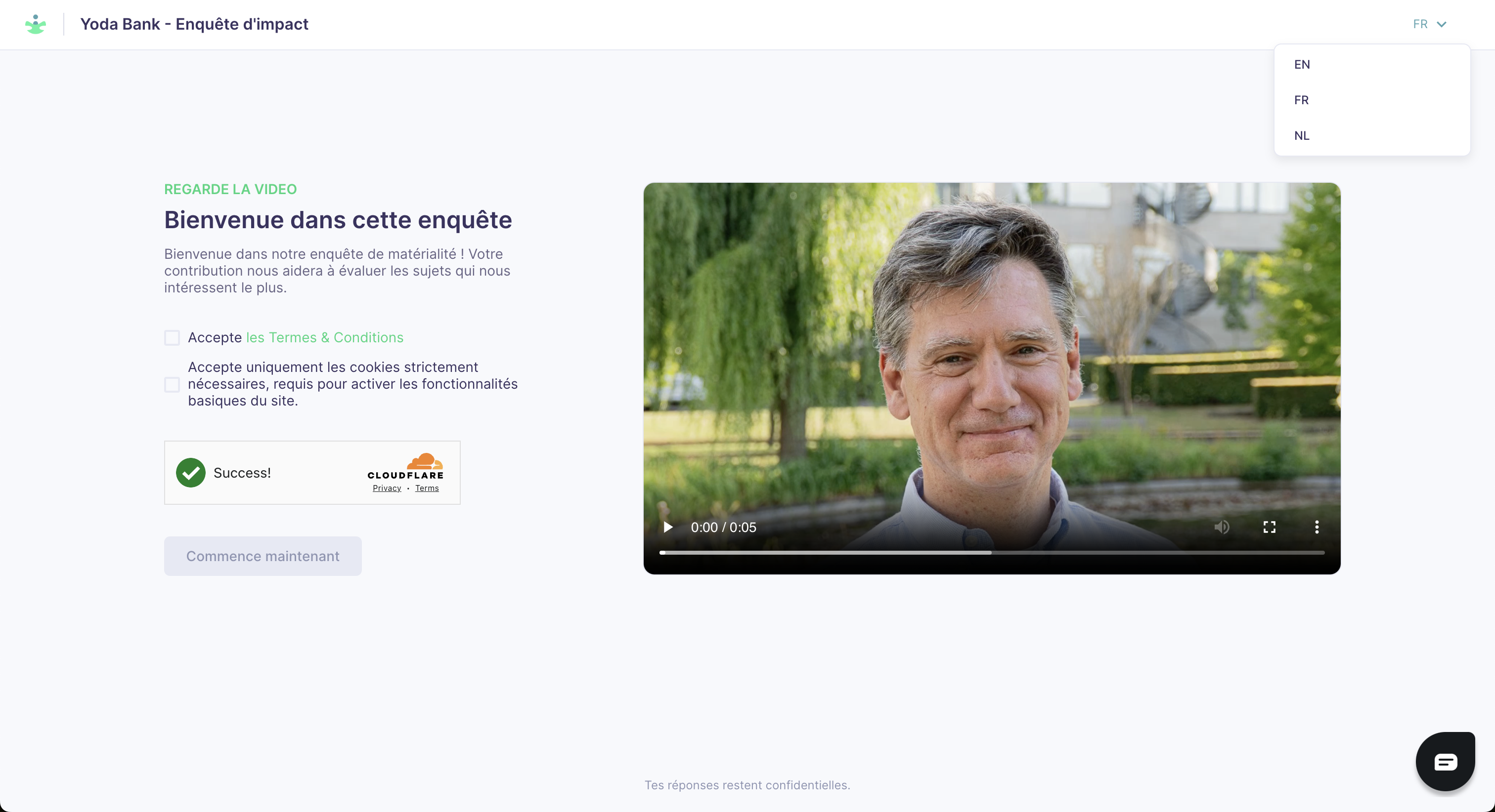 The survey with the language toggle visible, showing the French version as default